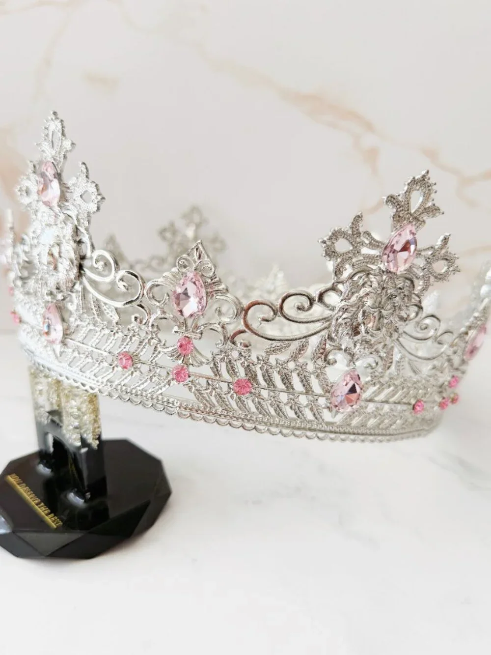Silver Lion King Crown Pink Crystal Medieval Renaissance Royal Cosplay Tiara